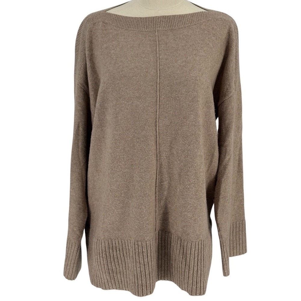 Loft Sweater Tan‎ Boatneck Pointelle Back Split Hem Large